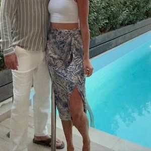 Blue & white skirt w/ slit